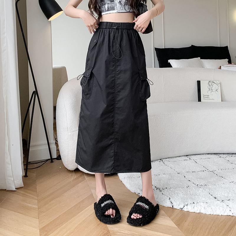 Solid Midi A-Line Skirt - High Waist Versatile