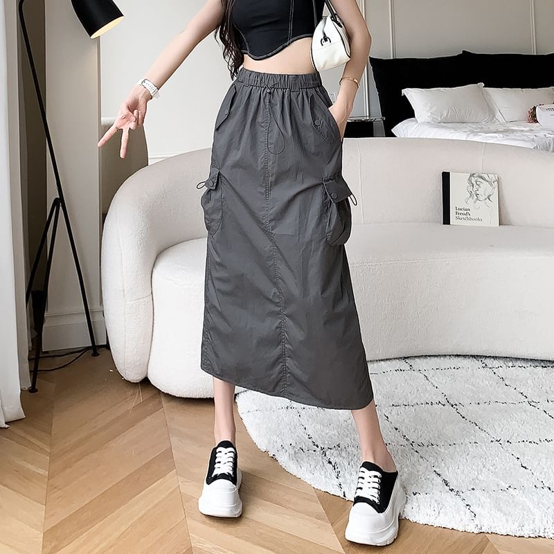 Solid Midi A-Line Skirt - High Waist Versatile