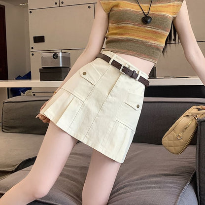 Denim Pleated Mini Skirt