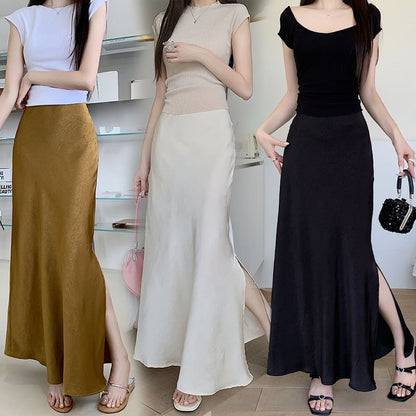 Slit Satin Mermaid Maxi Skirt - High Rise Elegant
