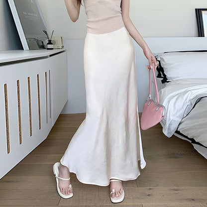 Slit Satin Mermaid Maxi Skirt - High Rise Elegant
