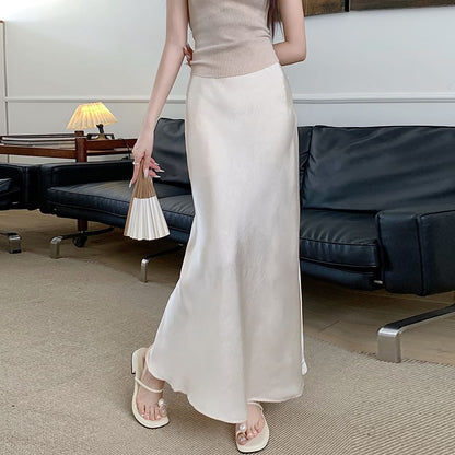 Slit Satin Mermaid Maxi Skirt - High Rise Elegant
