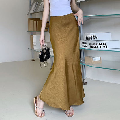 Slit Satin Mermaid Maxi Skirt - High Rise Elegant