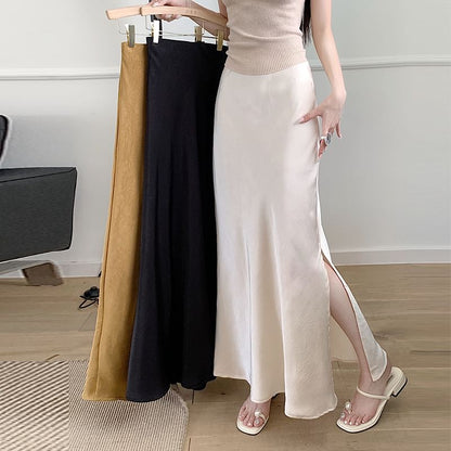 Slit Satin Mermaid Maxi Skirt - High Rise Elegant