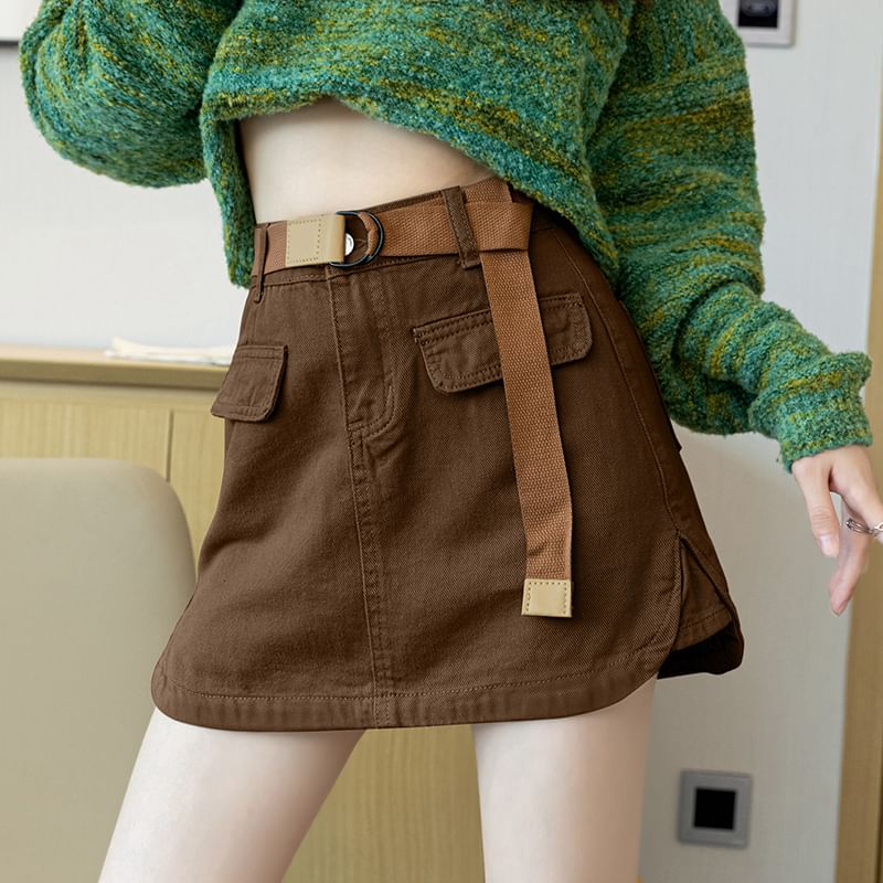Cargo Mini Skirt - High Waist Utility Style