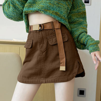 Cargo Mini Skirt - High Waist Utility Style