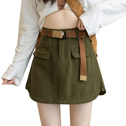Cargo Mini Skirt - High Waist Utility Style