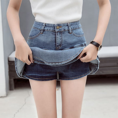 Ruffle Denim Mini Skirt - High Waist A-Line