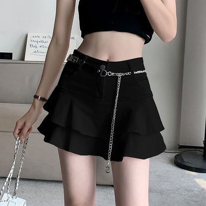 Ruffle Denim Mini Skirt - High Waist A-Line