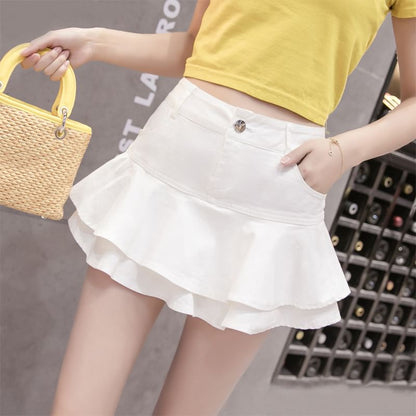 Ruffle Denim Mini Skirt - High Waist A-Line