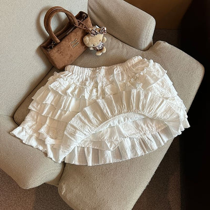 Tiered Mini Skirt with Drawstring Waist - Plain