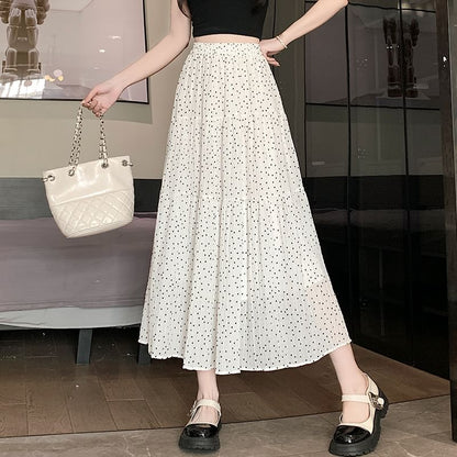 Polka Dot Midi A-Line Skirt - High Rise Chic