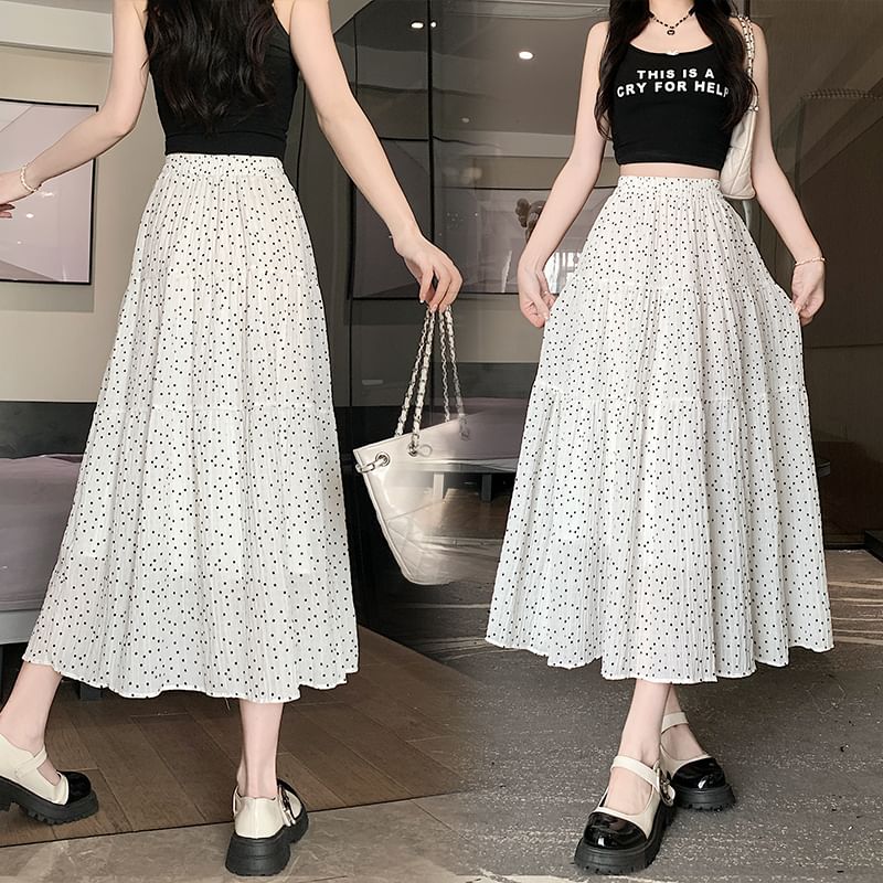 Polka Dot Midi A-Line Skirt - High Rise Chic