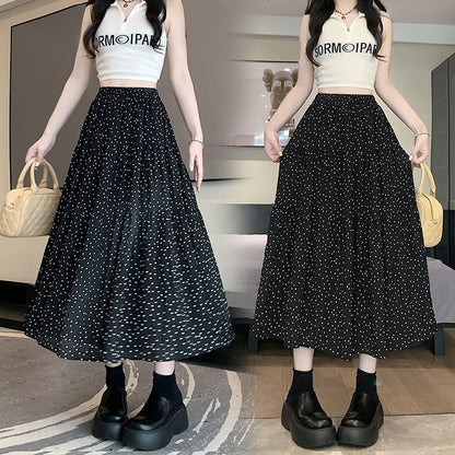 Polka Dot Midi A-Line Skirt - High Rise Chic