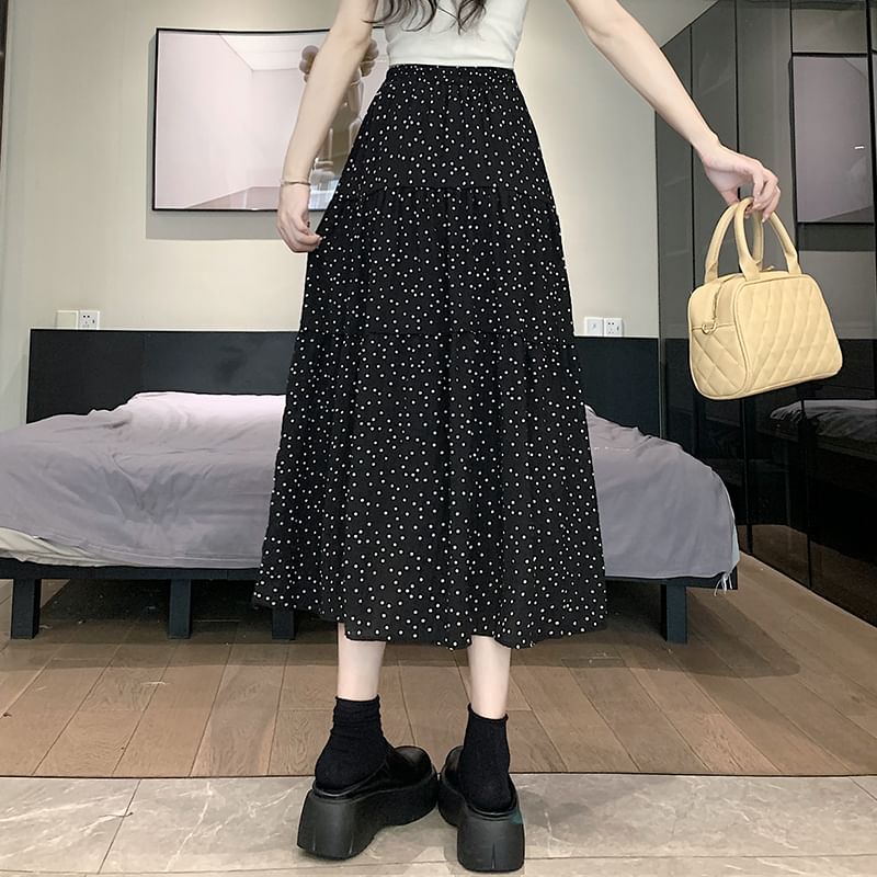 Polka Dot Midi A-Line Skirt - High Rise Chic