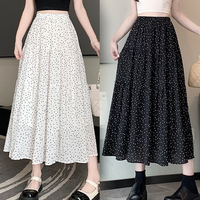 Polka Dot Midi A-Line Skirt - High Rise Chic