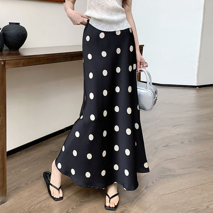 Dotted Maxi A-Line Skirt - High Rise Retro Print