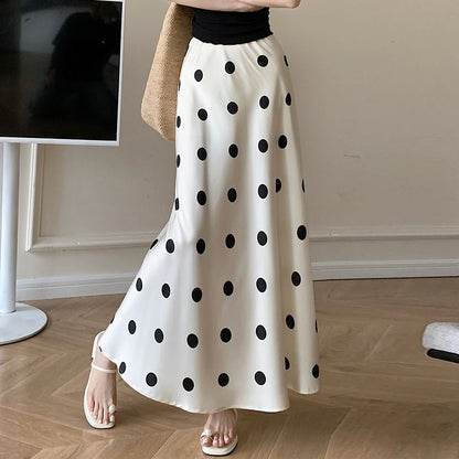 Dotted Maxi A-Line Skirt - High Rise Retro Print