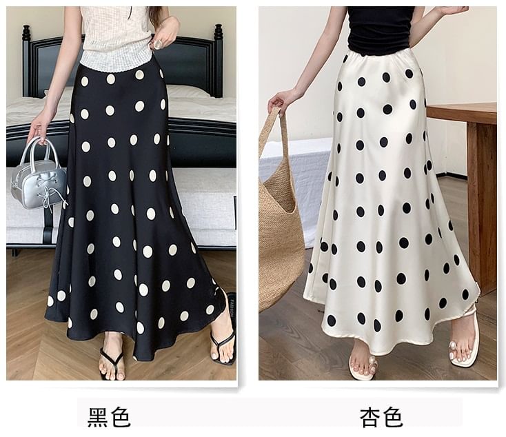 Dotted Maxi A-Line Skirt - High Rise Retro Print