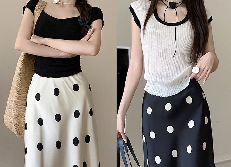 Dotted Maxi A-Line Skirt - High Rise Retro Print