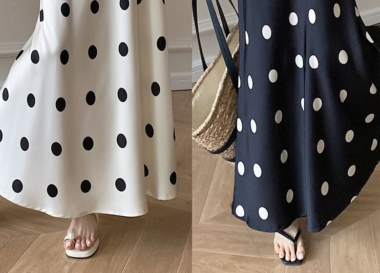 Dotted Maxi A-Line Skirt - High Rise Retro Print