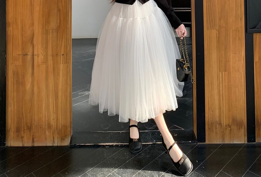 Mock Two-Piece Crop Top with Mesh Skirt