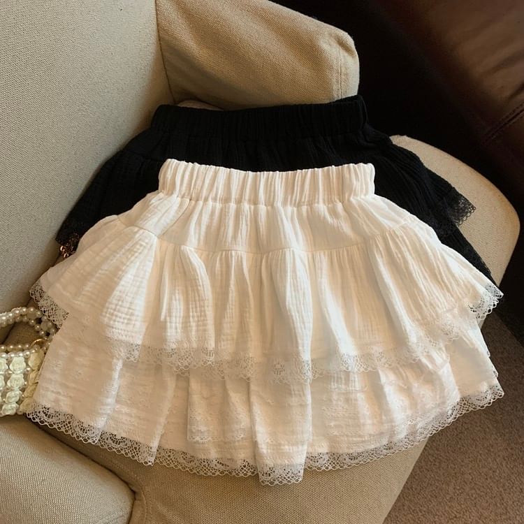 Lace Mini Skirt with Elastic Waistband - Soft
