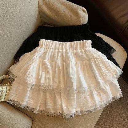 Lace Mini Skirt with Elastic Waistband - Soft