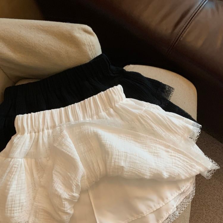 Lace Mini Skirt with Elastic Waistband - Soft