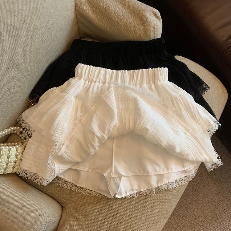 Lace Mini Skirt with Elastic Waistband - Soft
