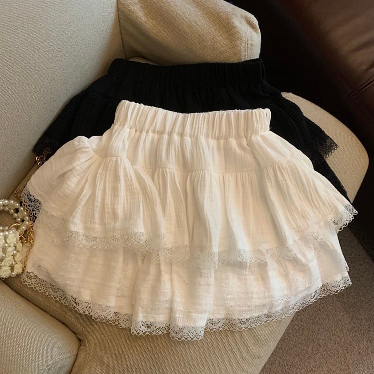 Lace Mini Skirt with Elastic Waistband - Soft
