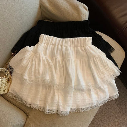 Lace Mini Skirt with Elastic Waistband - Soft