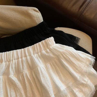 Lace Mini Skirt with Elastic Waistband - Soft