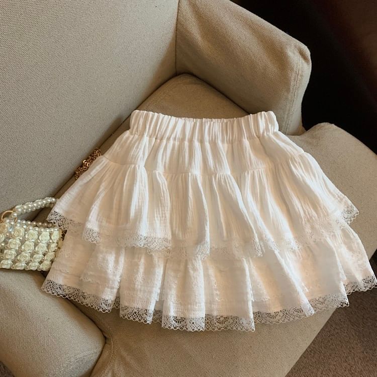 Lace Mini Skirt with Elastic Waistband - Soft