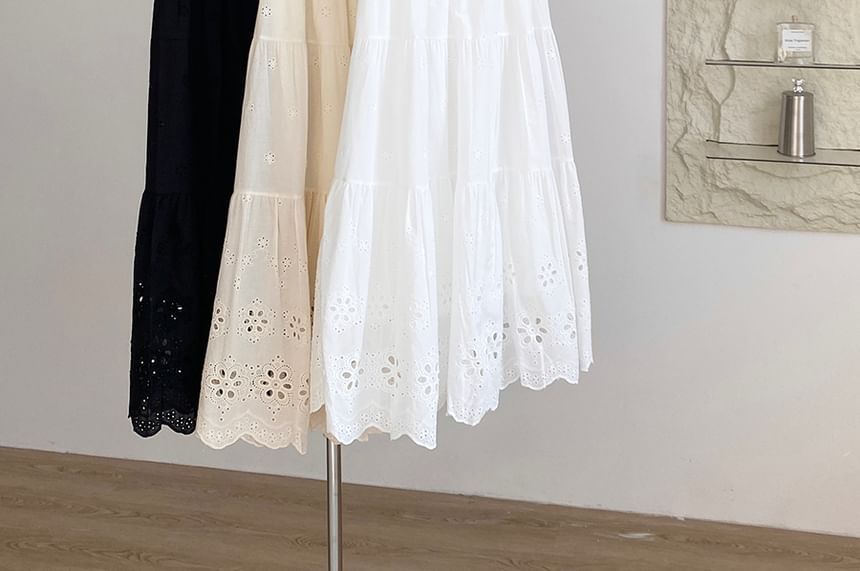 Lace Maxi Skirt - High Waist Flowy A-Line