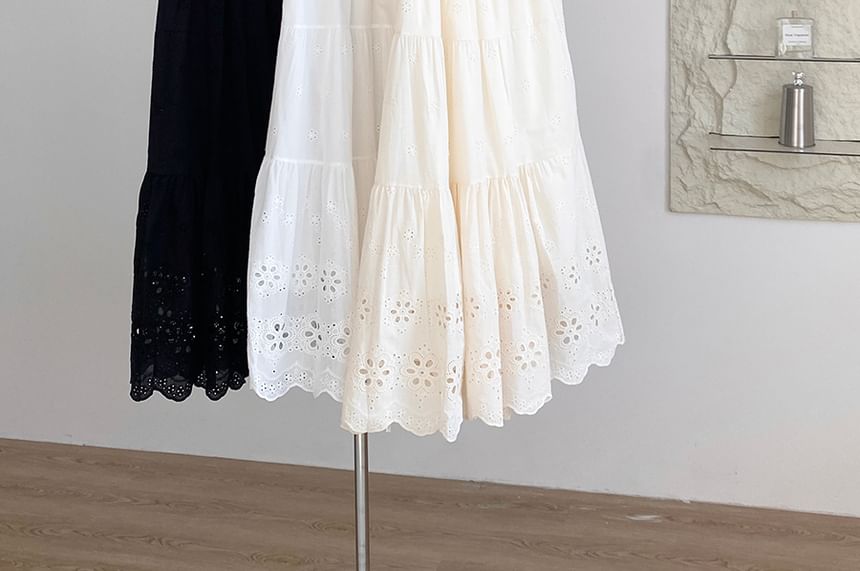 Lace Maxi Skirt - High Waist Flowy A-Line