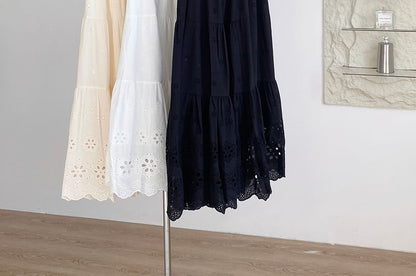 Lace Maxi Skirt - High Waist Flowy A-Line