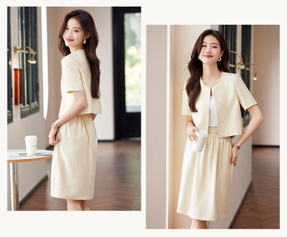 Beaded Jacket with Gathered Midi Skirt Ensemble