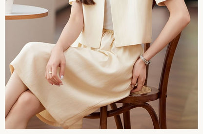 Beaded Jacket with Gathered Midi Skirt Ensemble