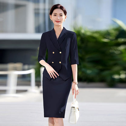 Double Breasted Blazer, Flared Pants & Skirt Set