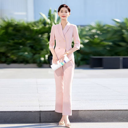 Double Breasted Blazer, Flared Pants & Skirt Set