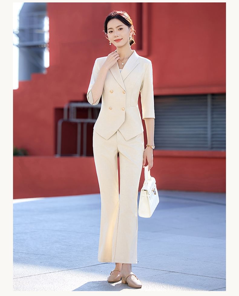Double Breasted Blazer, Flared Pants & Skirt Set