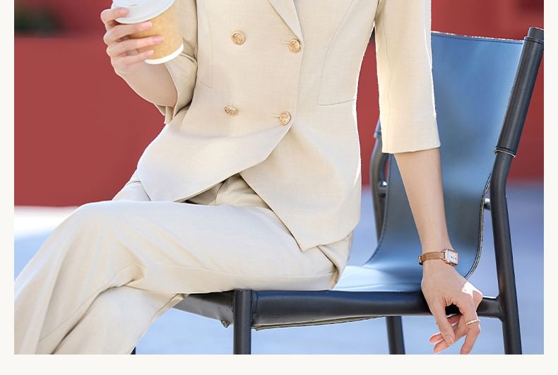 Double Breasted Blazer, Flared Pants & Skirt Set