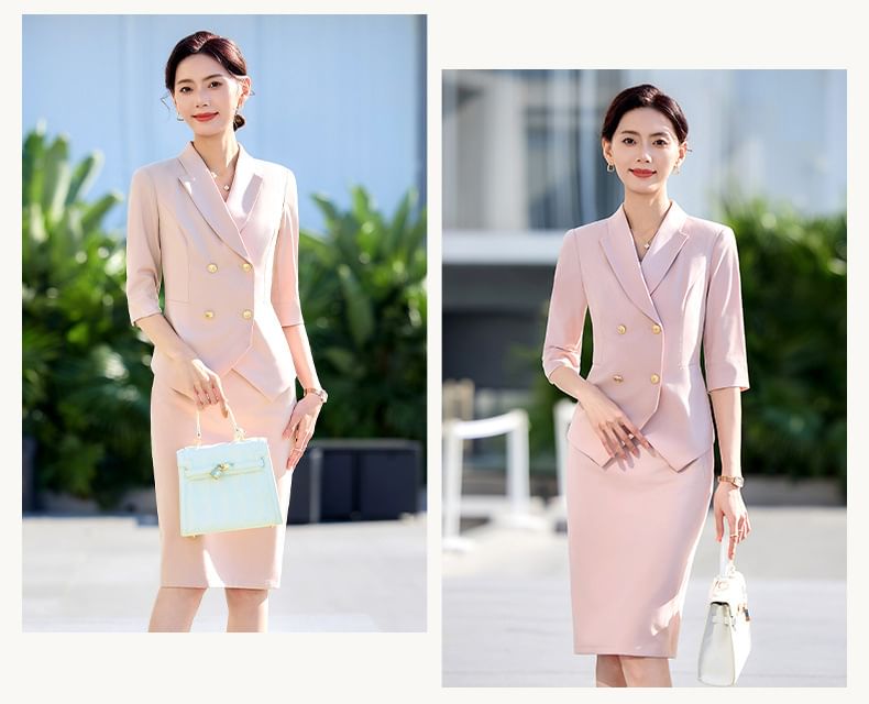 Double Breasted Blazer, Flared Pants & Skirt Set