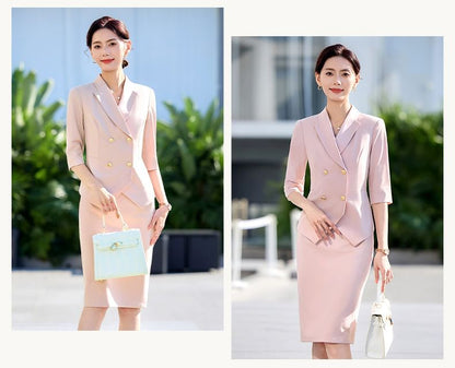Double Breasted Blazer, Flared Pants & Skirt Set