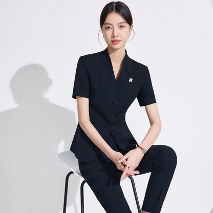 V-Neck Blazer, Cropped Trousers & Mini Pencil Skirt Set