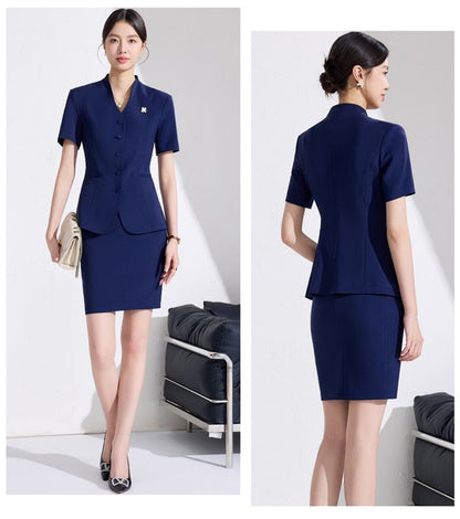 V-Neck Blazer, Cropped Trousers & Mini Pencil Skirt Set