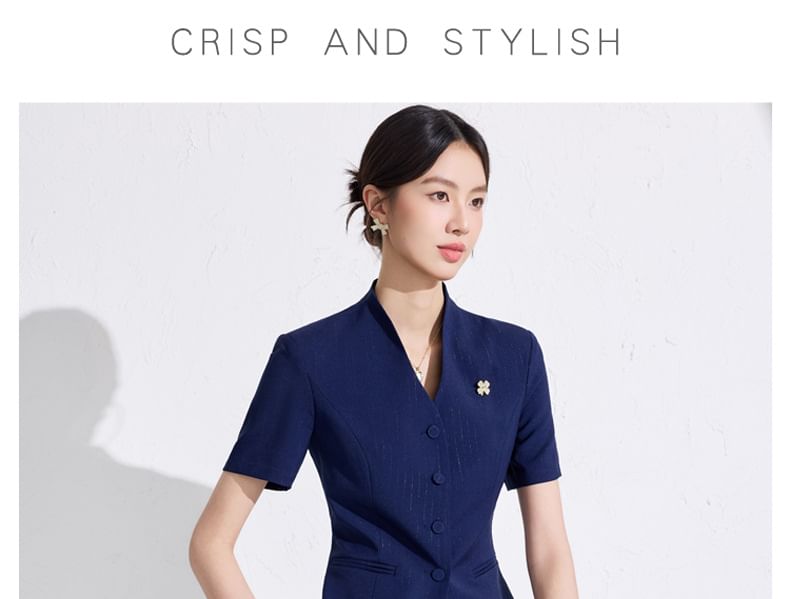 V-Neck Blazer, Cropped Trousers & Mini Pencil Skirt Set
