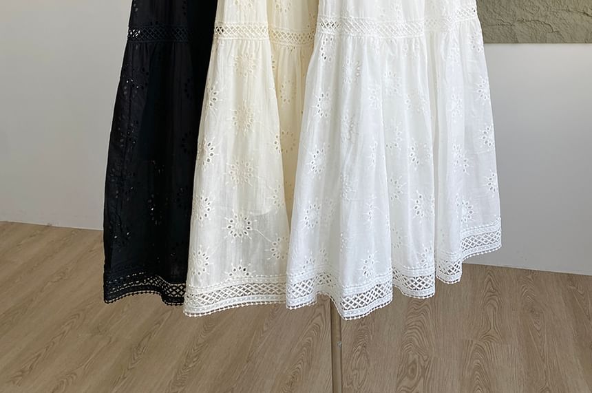 Lace Trim A-Line Midi Skirt