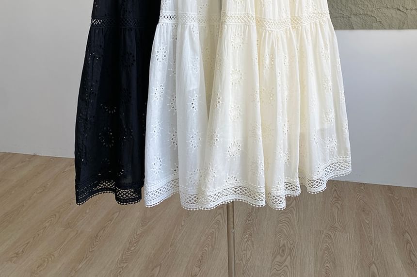 Lace Trim A-Line Midi Skirt